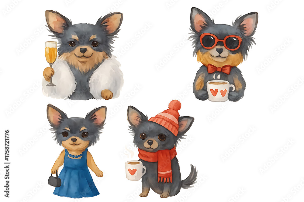Obraz premium Beautiful set with two cute hand drawn dog illustrations. Party dogs