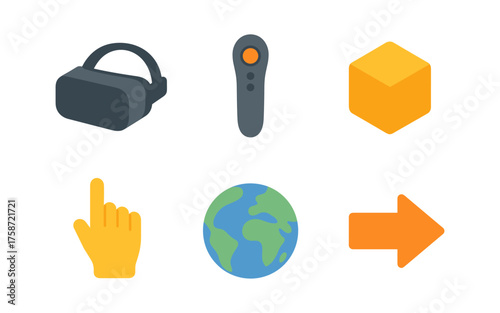 Flat icons for virtual reality and technology with earth symbol