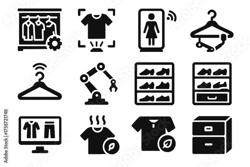 Vector fitting suggestion storage icon unit icons smart organizer wardrobe screen sensor