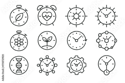 Organic vector molecular rhythm circadian icons clock biological heartbeat solar dial icon