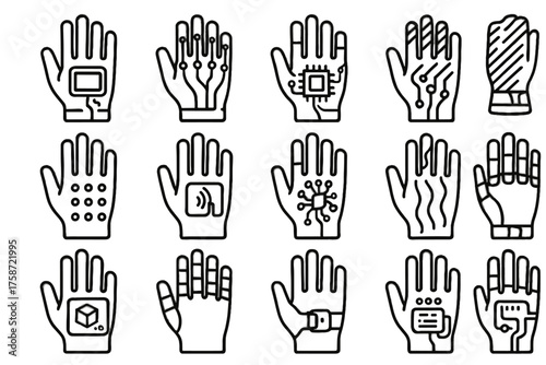 Icon sensors reality vector robotic conductive nodes augmented glove led tech nano