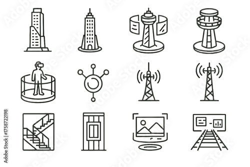 Nodes led control staircases tower antennas vector observation virtual icon data icons