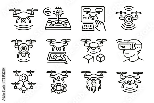 Quantum rotor drone scout smart ai icon drones interface vector system navigation