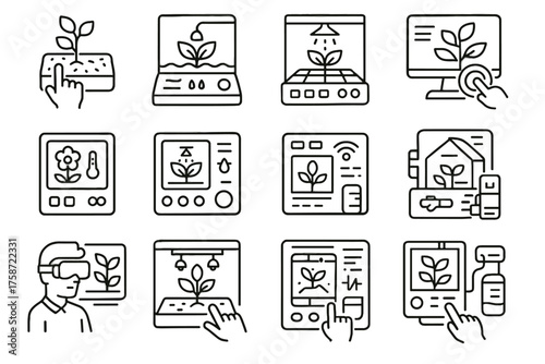 Device responsive icon irrigation vector monitor dispenser virtual bed digital icons screen