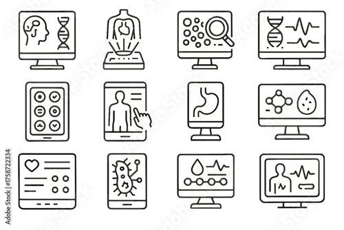 Icon analyzer health futuristic console pathology vector bio scanner cellular system