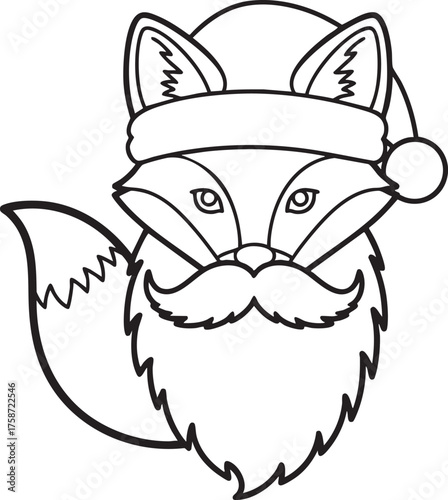 Coloring Page Fox Santa Head Outline