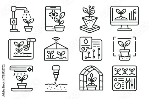 Connected display soil icons digital icon overlay garden automated panel vector