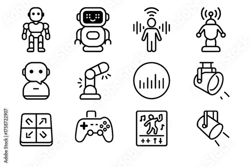 Vector robot interactive dance icon beat assistant rhythm display spotlight joint