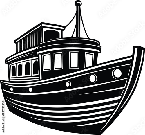 Vector silhouette illustration of a gondola boat with oar and canopy for transportation and travel silhouette vector illustration white background