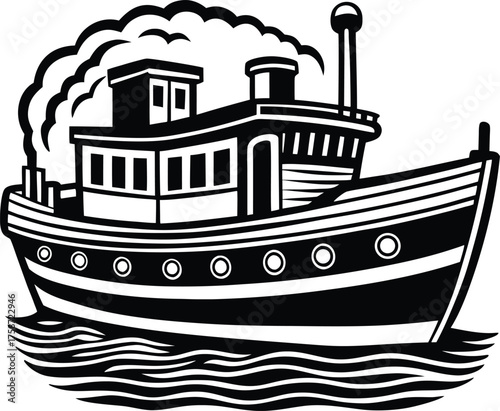 Vector silhouette illustration of a gondola boat with oar and canopy for transportation and travel silhouette vector illustration white background
