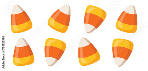 Collection of eight classic halloween candy corn illustrations with white background