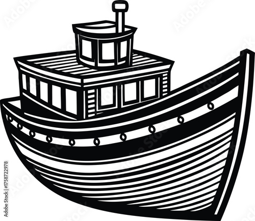 Vector silhouette illustration of a gondola boat with oar and canopy for transportation and travel silhouette vector illustration white background