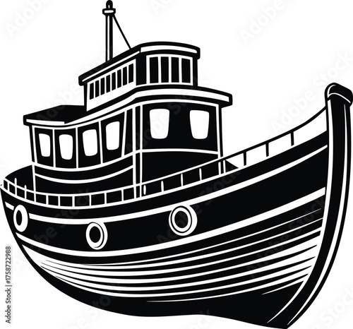 Vector silhouette illustration of a gondola boat with oar and canopy for transportation and travel silhouette vector illustration white background