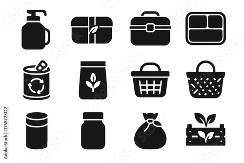 Zero vector basket food icon box produce compostable refill icons pouch natural