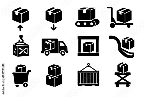 Box shipping container incoming vector bin crate parcel icon lift movement icons