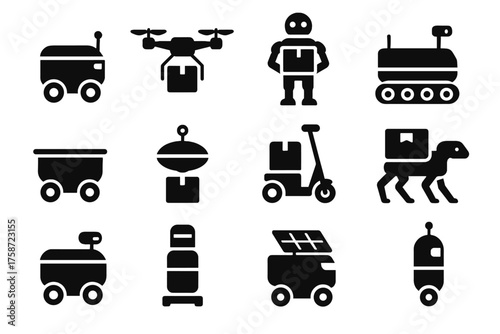 Quadruped icon bot robotic courier autonomous vector capsule delivery sidewalk robot