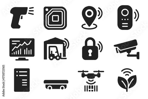 Eco icon rfid gps device sensor icons warehouse screen smart data vector