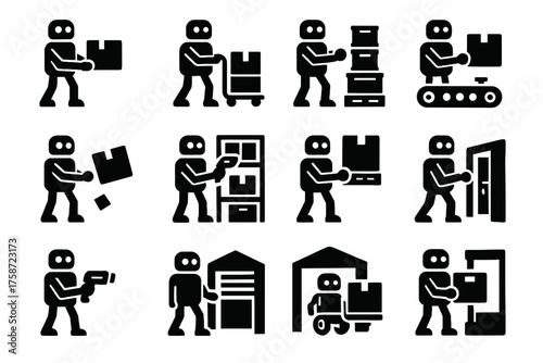Icons scanner warehouse pushing icon parcel storage lifting box vector robot