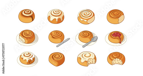 Assorted cinnamon rolls with glaze and toppings