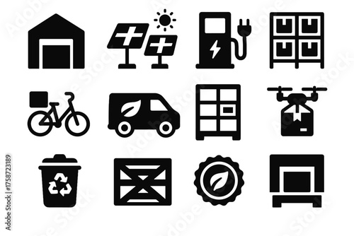 Package eco vector locker recycling solar panels badge delivery icon