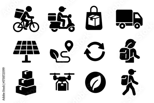 Location delivery backpack bike parcel icon vector icons badge eco stack courier