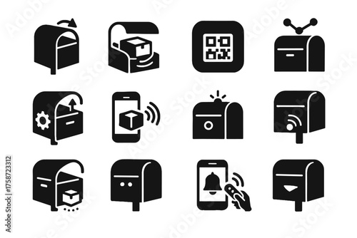 Code smart parcel lid icons scanning mailbox system scan notification vector alert