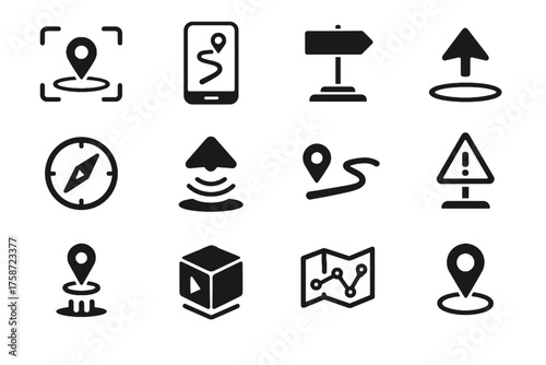 Sign detection virtual icons route sensor arrow icon navigation vector compass line