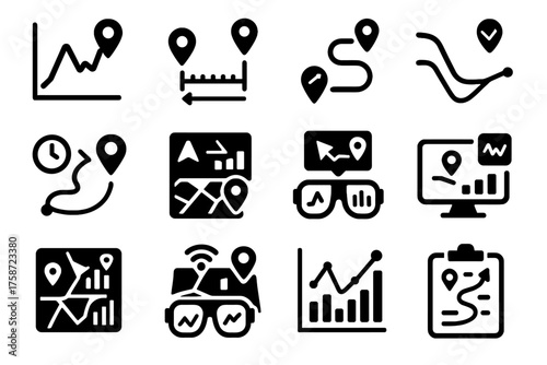 Route time travel journey icons navigation augmented gps icon ar vector chart