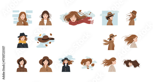 Stylish women in autumn attire with windy elements