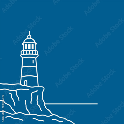 lighthouse on the cliff frame with empty space for text on colorful background