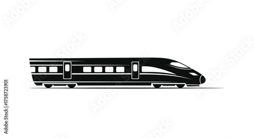 Sleek black high speed train illustration on a white background