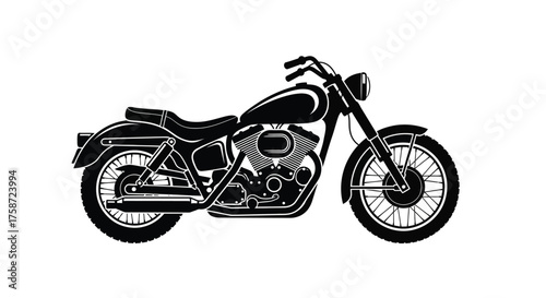 A classic black and white illustration of a vintage motorcycle side view