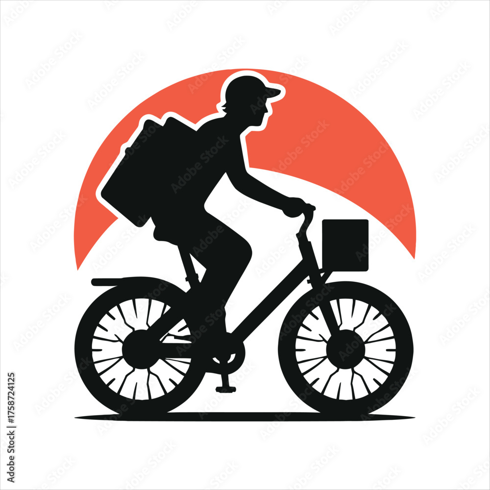 Obraz premium e-bike courier at dusk vector silhouette clip art logo design illustration