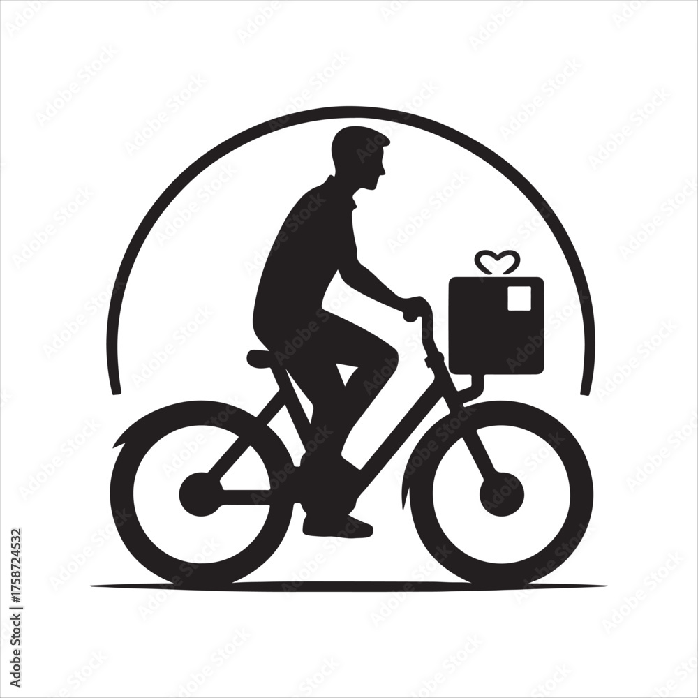 Obraz premium e-bike courier at dusk vector silhouette clip art logo design illustration