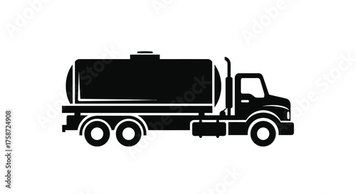Simple black silhouette of a large tanker truck on white background