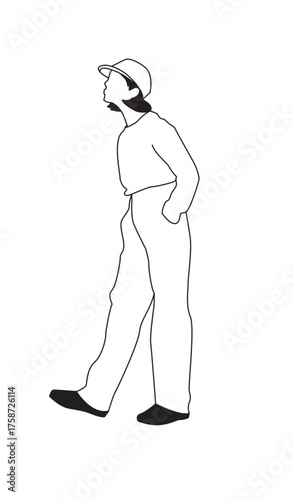 Diverse People Lesbian woman with hat – Black and White Line Art Architectural Style Vector Illustration