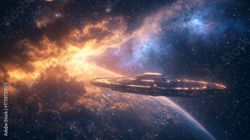 Fototapeta Naklejka Na Ścianę i Meble -  Interstellar spacecraft crossing nebulae