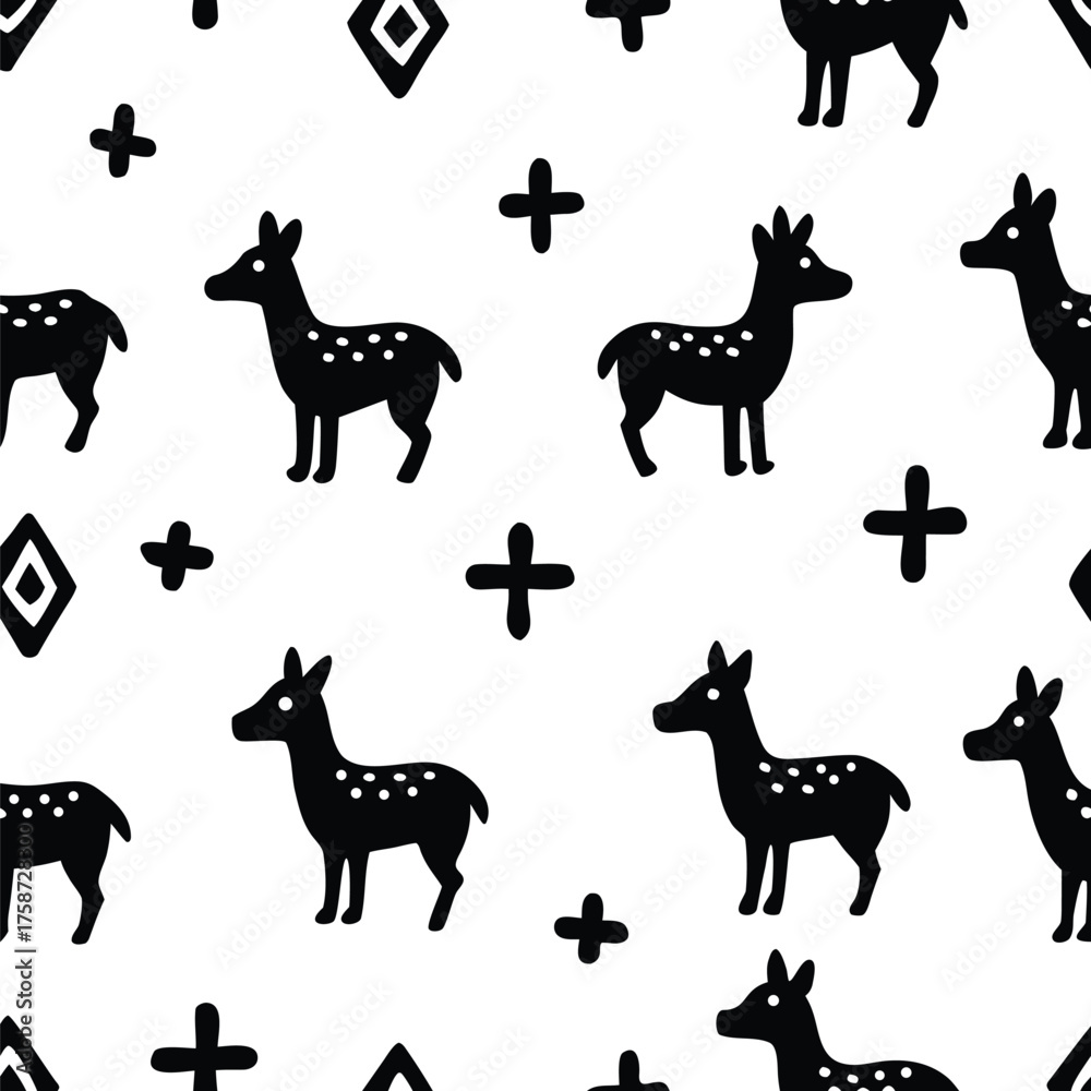 Fototapeta premium Seamless pattern featuring a collection of stylized objects silhouette isolated on white background