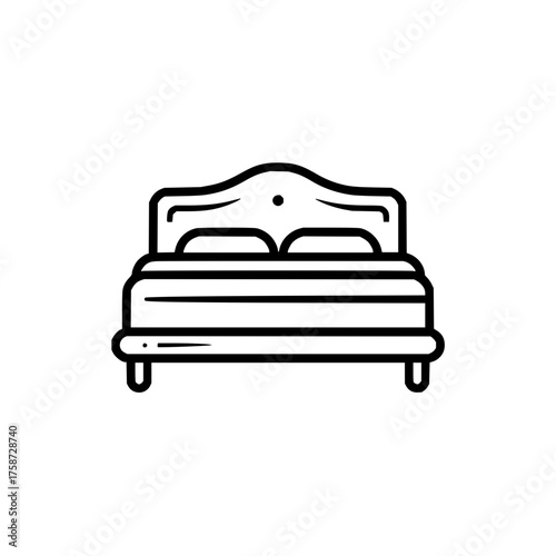 Illustration of a bed with a headboard and two pillows in a simple line drawing style design element