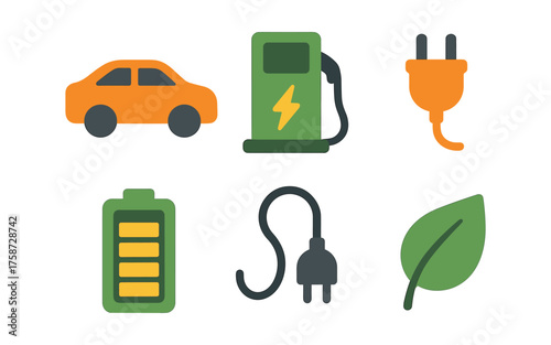 Eco-friendly transport and energy icons for sustainable living