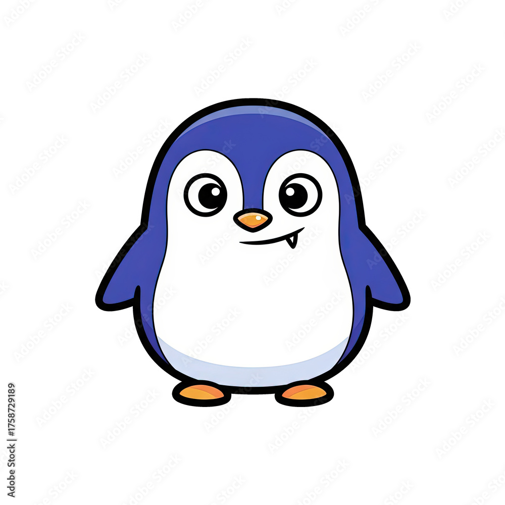 Fototapeta premium Cute blue penguin character with a playful expression on white background, Concept of Assets, characters for games, cute monsters on a transparent background 