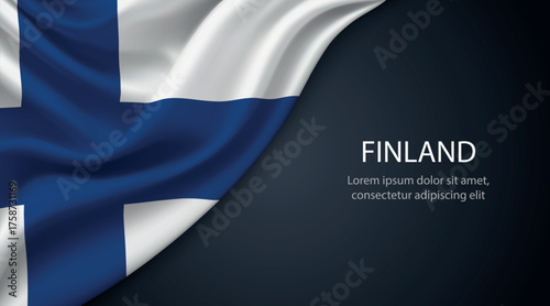 Finland national flag with smooth fabric texture background