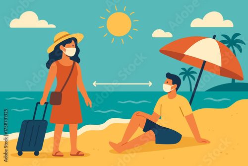 Beach vacation with masks: safe social distancing under the sun