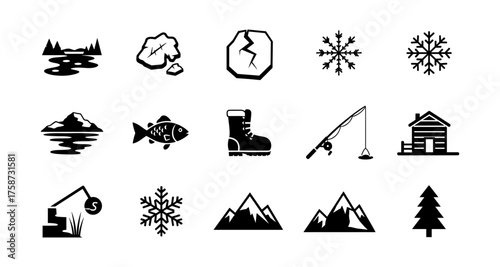 Winter outdoor adventure icons collection for nature enthusiasts