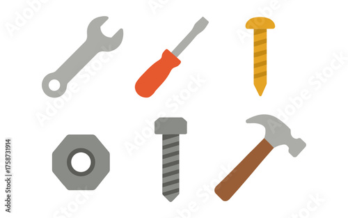 Flat design: essential tools collection for repair and maintenance