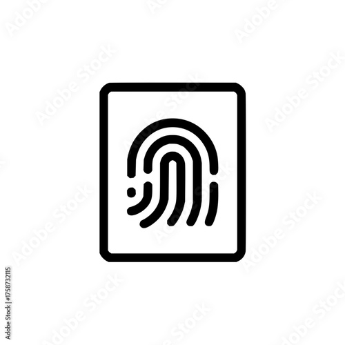 Illustration of a fingerprint icon inside a rounded square shape in black and white simple design