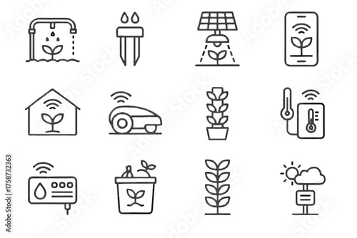 Smart tower vector mower gardening sensor bin icon automated planter icons soil