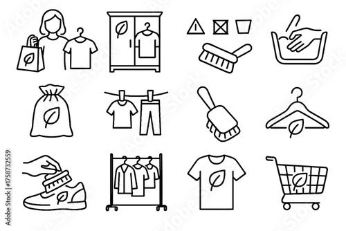 Vector fabric cleaning sustainable care clothes reusable icon icons air washing fashion