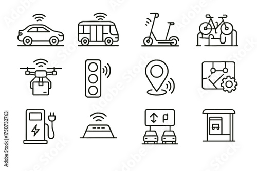 Icons icon autonomous smart stop drone transport traffic charging vector lights parking