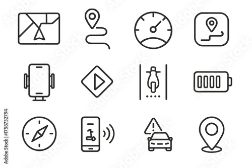 Sensor icons mobile battery indicator tracker route icon display gps vector scooter